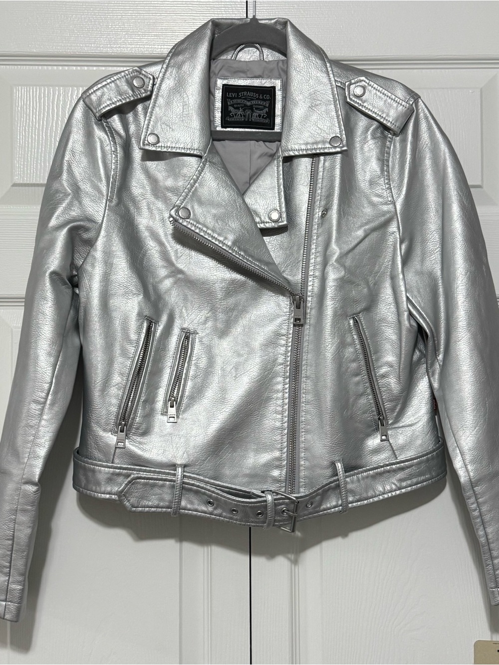 Levi's Women's Metallic Silver Biker Jacket